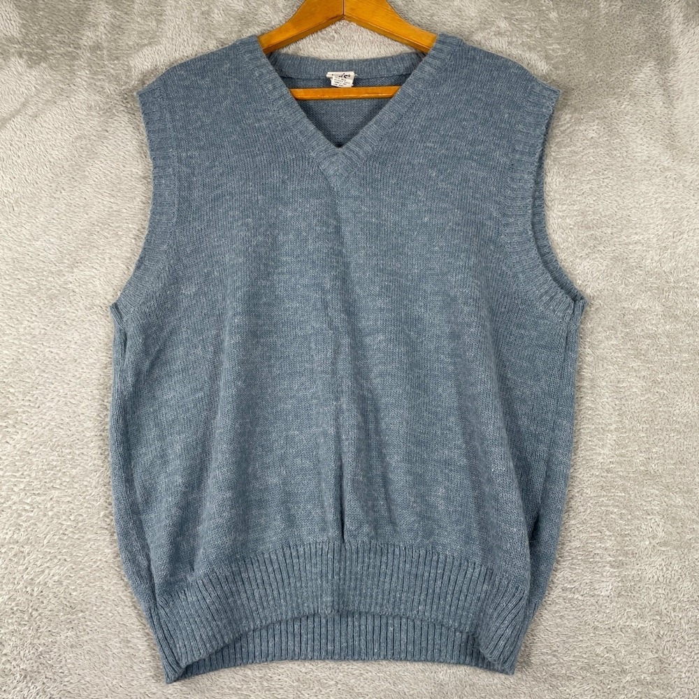 Vintage Levis Sweater Vest Mens Large Blue V Neck Knit Acrylic Nylon 90s Preppy